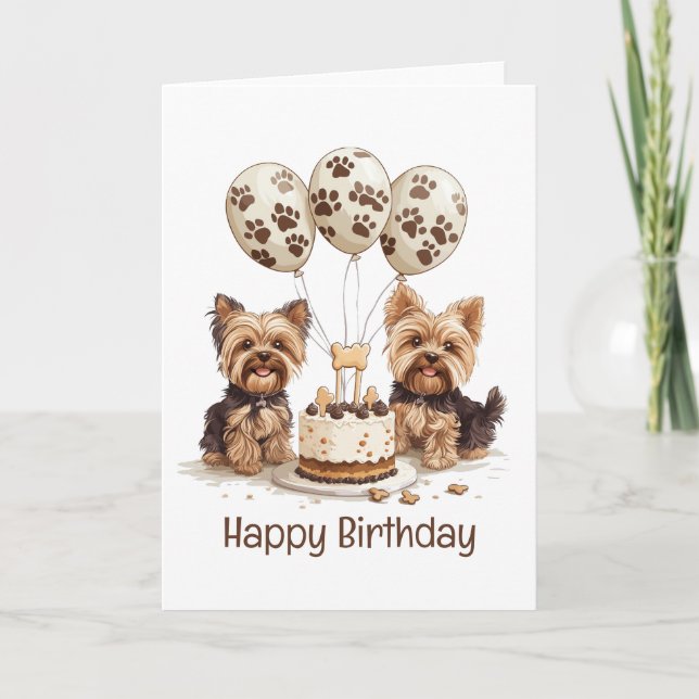 Happy Birthday Yorkie Dogs Card (Front)