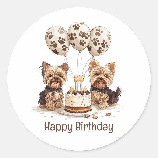 Happy Birthday Yorkie Dogs Classic Round Sticker (Front)