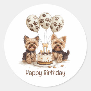 Happy Birthday Yorkie Dogs Classic Round Sticker