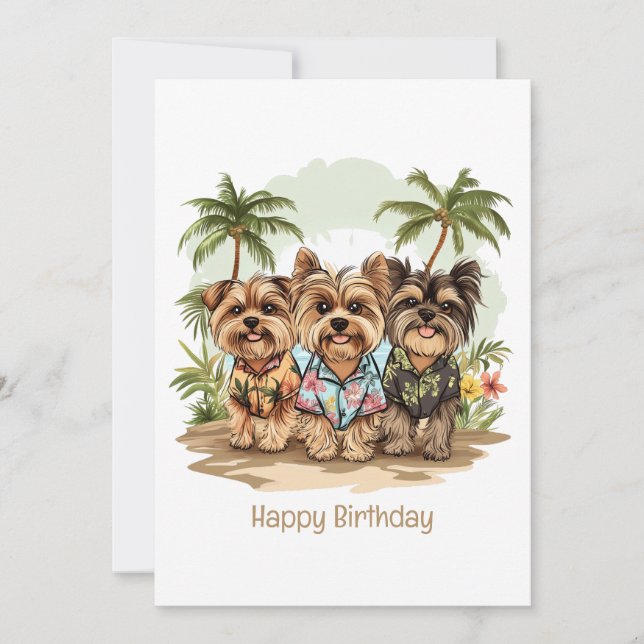 Happy Birthday Yorkie Dogs Hawaiian Shirts Card (Front)