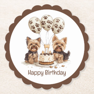 Happy Birthday Yorkie Dogs Paper Coaster