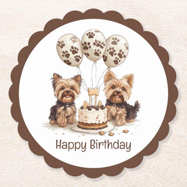 Happy Birthday Yorkie Dogs Paper Coaster (Front)