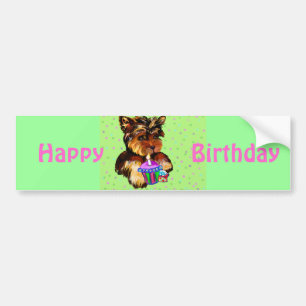 HAPPY BIRTHDAY YORKIE POO BUMPER STICKER