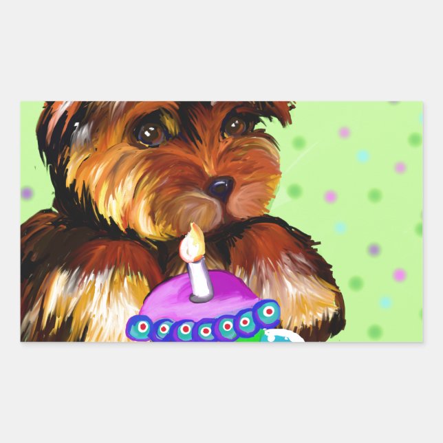 HAPPY BIRTHDAY YORKIE POO RECTANGULAR STICKER (Front)