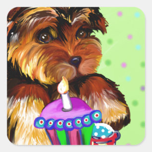 HAPPY BIRTHDAY YORKIE POO SQUARE STICKER