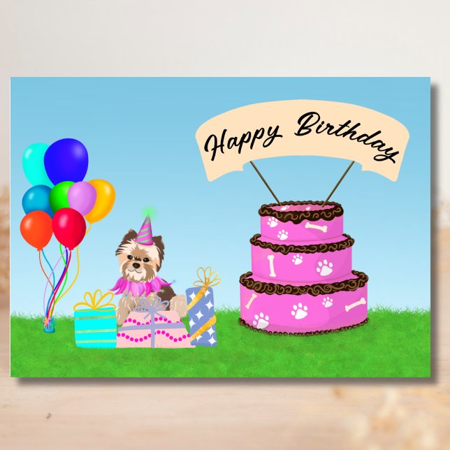 Happy Birthday Yorkshire Terrier with Cake Card (Creator Uploaded)
