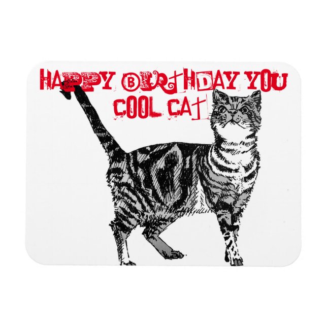Happy Birthday You Cool Tabby Cat Birthday Card Magnet (Horizontal)