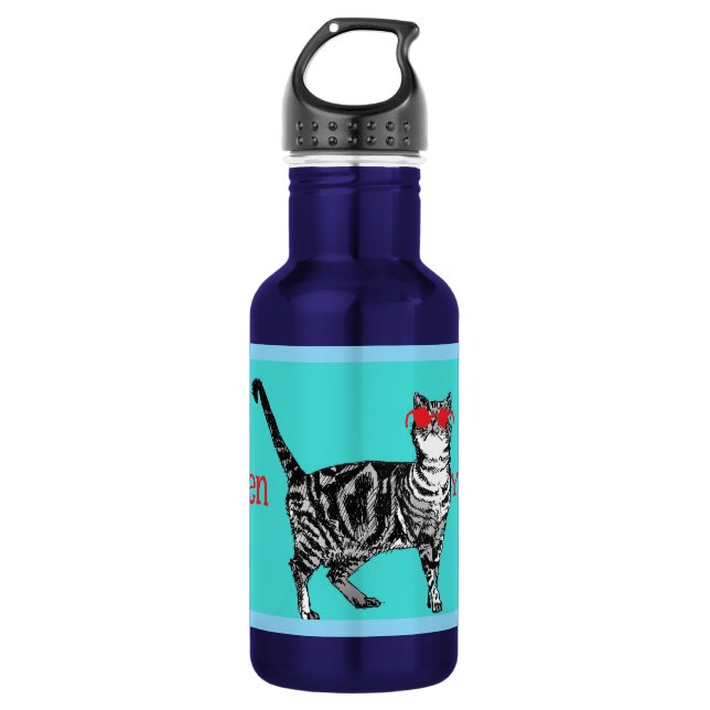 Happy Birthday You Cool Tabby Cat Mens Husband 532 Ml Water Bottle (Front)