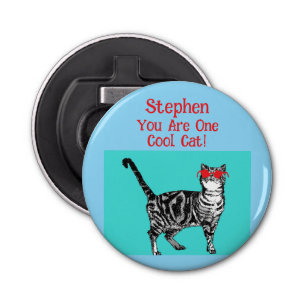 Happy Birthday You Cool Tabby Cat Mens Husband Bottle Opener
