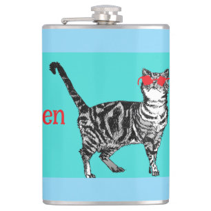 Happy Birthday You Cool Tabby Cat Mens Husband Hip Flask