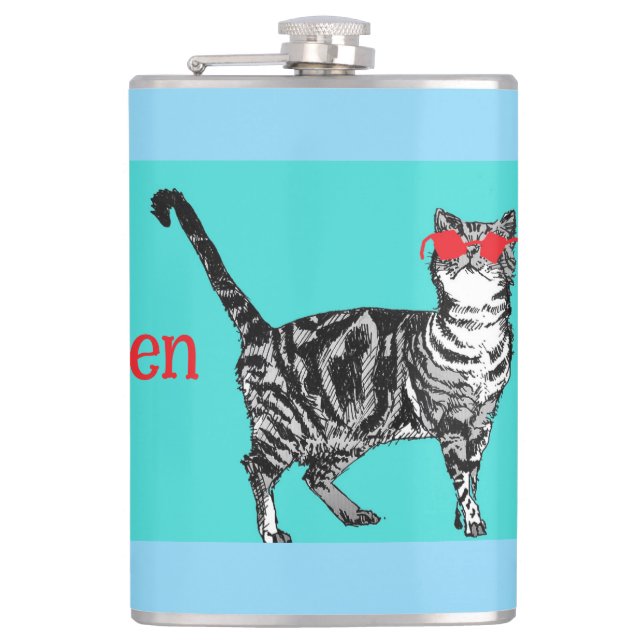 Happy Birthday You Cool Tabby Cat Mens Husband Hip Flask (Front)