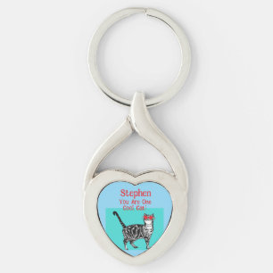 Happy Birthday You Cool Tabby Cat Mens Husband Key Ring