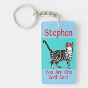 Happy Birthday You Cool Tabby Cat Mens Husband Key Ring