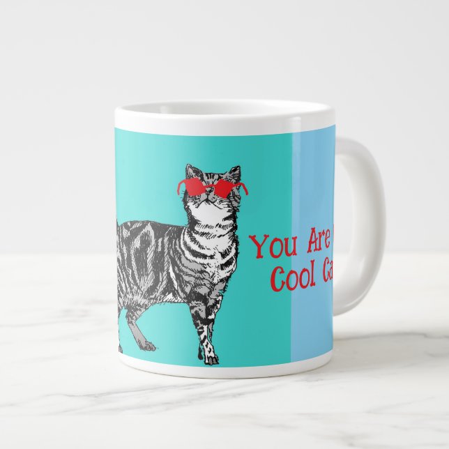 Happy Birthday You Cool Tabby Cat Mens Husband Large Coffee Mug (Front Right)