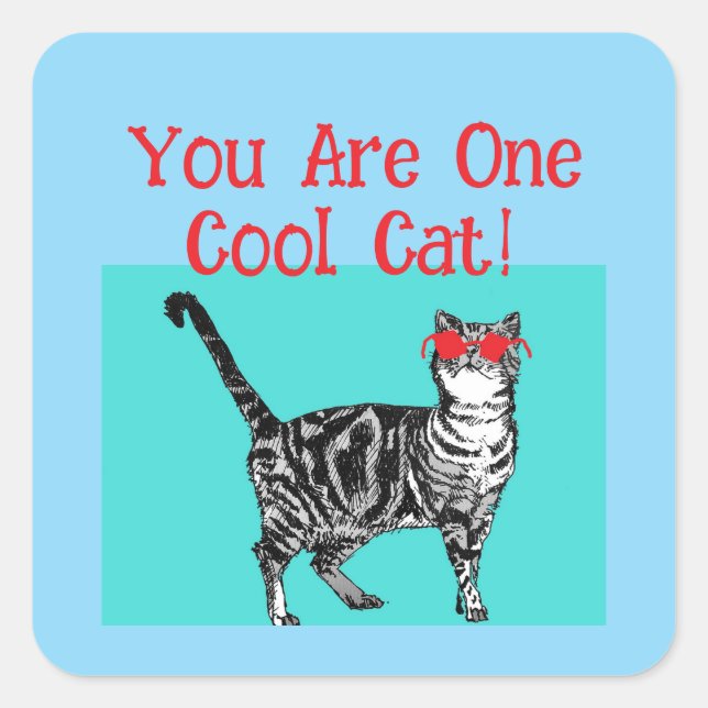 Happy Birthday You Cool Tabby Cat Mens Husband Square Sticker (Front)
