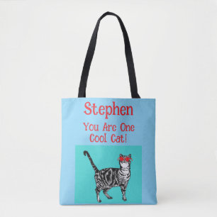 Happy Birthday You Cool Tabby Cat Mens Husband Tote Bag