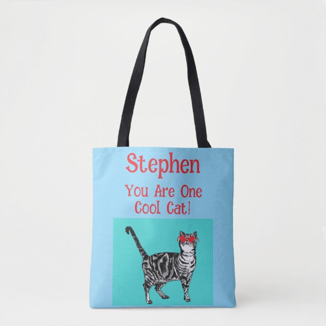 Happy Birthday You Cool Tabby Cat Mens Husband Tote Bag (Front)