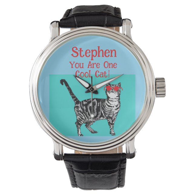 Happy Birthday You Cool Tabby Cat Mens Husband Watch (Front)