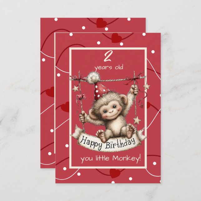 Happy Birthday You Little Monkey Invitation (Front/Back)