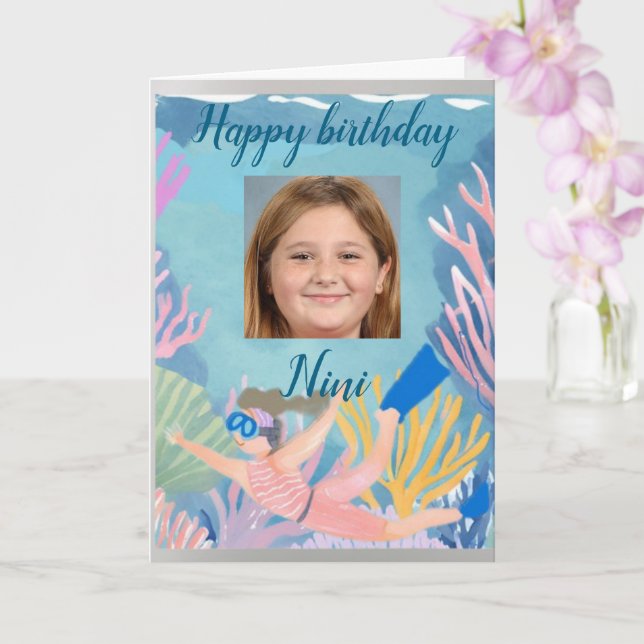 Happy birthday young girl snorkler card (Orchid)