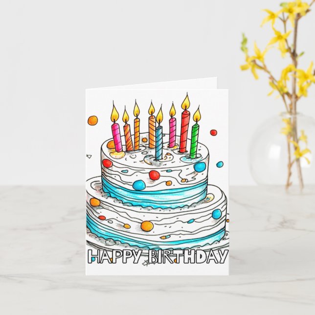 Happy Birthday Yummy Cake Art Card (Yellow Flower)