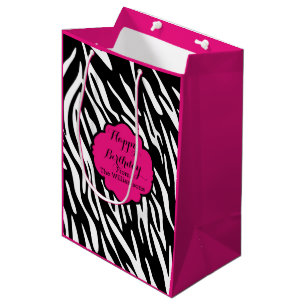 Happy Birthday Zebra Print Hot Pink Gift Bag
