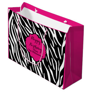 Happy Birthday Zebra Print Hot Pink Gift Bag