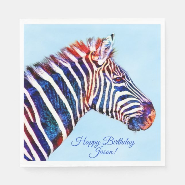 Happy Birthday Zebra Print Personalised Napkins (Front)