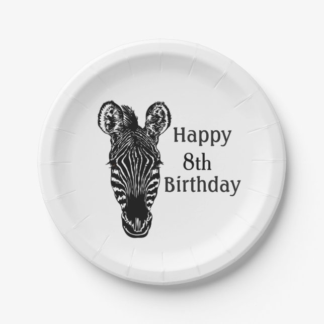 Happy Birthday Zebra w Age Paper Plate (Front)