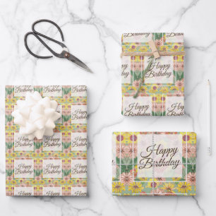 Happy Birthday Zinnia Flowers Wrapping Paper Sheet