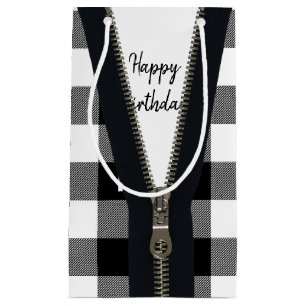 Happy Birthday Zipper On Buffalo Plaid Small Gift Bag