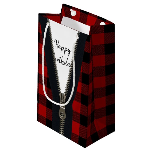 Happy Birthday Zipper On Buffalo Plaid  Small Gift Bag (Front Angled)