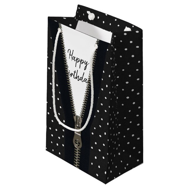 Happy Birthday Zipper On Polka Dots Small Gift Bag (Front Angled)
