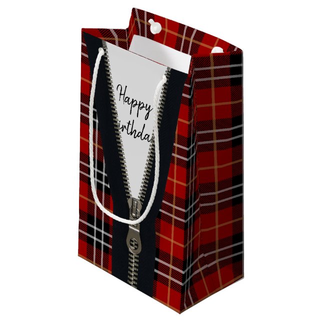 Happy Birthday Zipper On Tartan Plaid  Small Gift Bag (Front Angled)