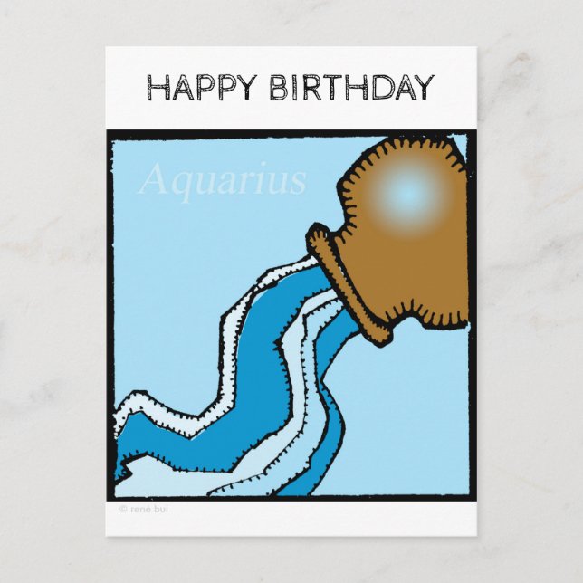 Happy Birthday Zodiac Sign Aquarius Postcard (Front)