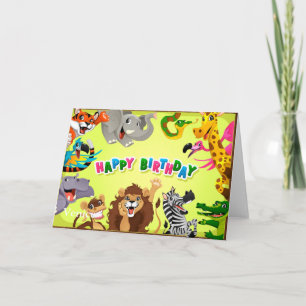 Happy birthday zoo animals card