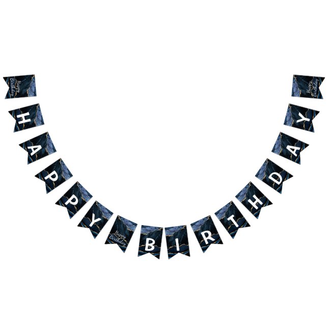 Happy Bithday Navy Blue Gold Marble Bunting Flags (All)