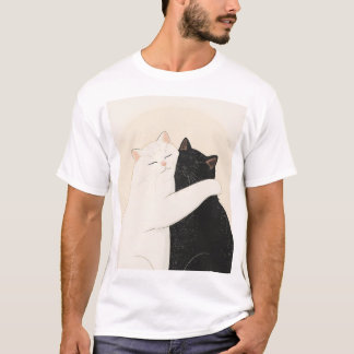 Happy Black and White Cat Hug T-Shirt