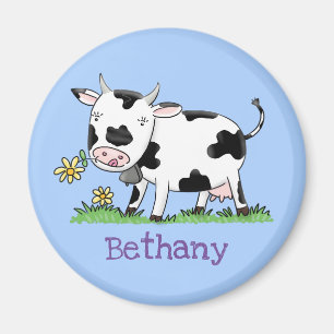 Happy black and white cow cartoon illustration magnet