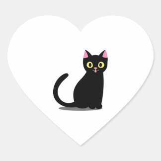 Happy Black Cat Cartoon Heart Sticker