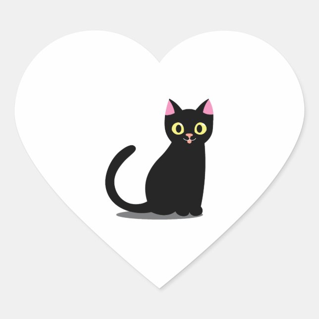 Happy Black Cat Cartoon Heart Sticker (Front)