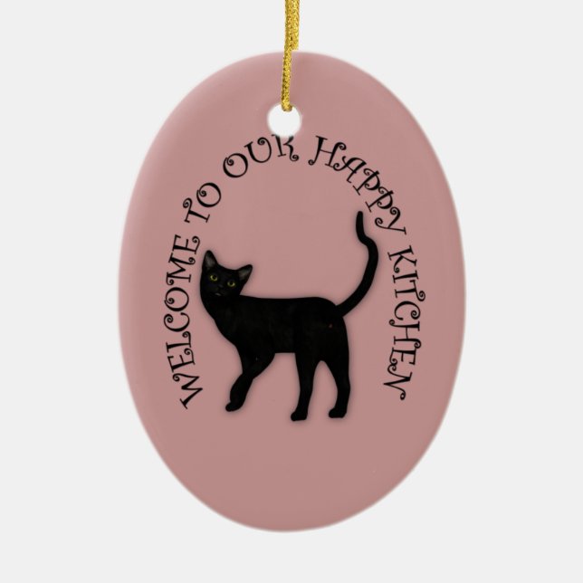 Happy Black Cat Hanging Kitchen Ornament (Front)