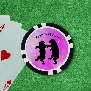 Happy Black Dancing Bears String of Stars Pink Poker Chips