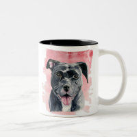 Happy Black Pitbull Dog Watercolor Painting