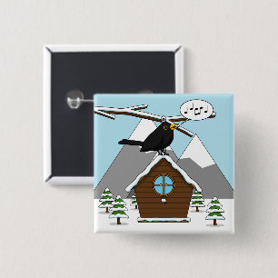 Happy Blackbird Singing in Winter Landscape 15 Cm Square Badge