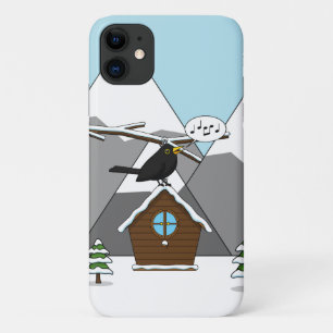 Happy Blackbird Singing in Winter Landscape iPhone 11 Case
