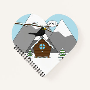Happy Blackbird Singing in Winter Landscape Notebook