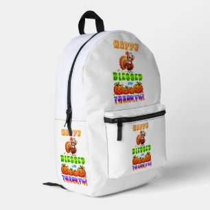 Happy Blessed And Thankful Printed Backpack