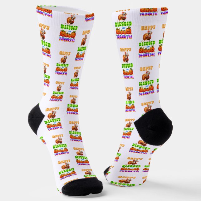 Happy Blessed And Thankful Socks (Angled)