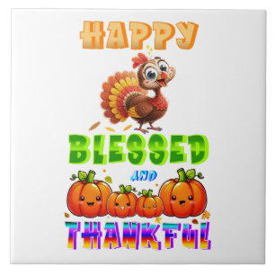 Happy Blessed And Thankful Tile
